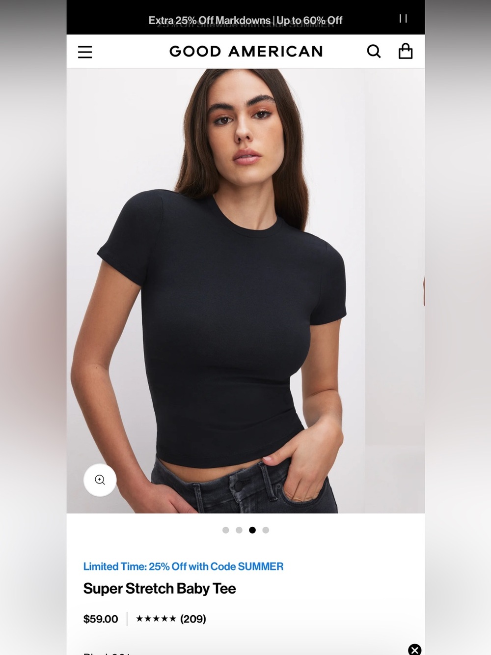 Good American Black Super Stretch Short Sleeve Baby Tee